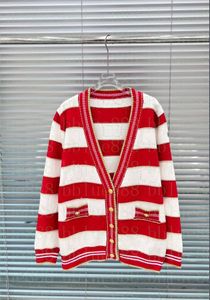 Женский свитер Письмо Полово Жаккардовое золотое края вязаный кардиган V-образный свитер.