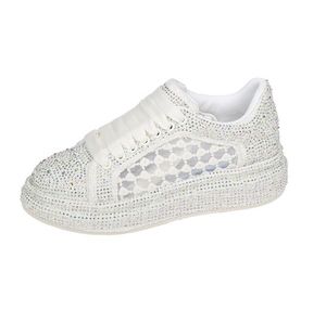 Scarpe con plateau da donna strass Scarpe con suola spessa in argento bianco Scarpe da ginnastica in cristallo brillante Sneakers casual di tendenza