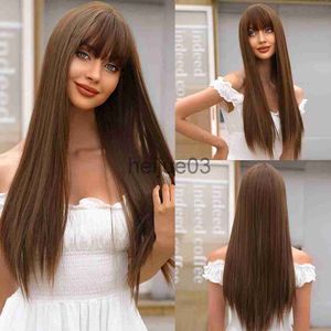 Synthetic Wigs Brown Synthetic Wigs Long Straight Wig with Full Bangs for Black Women Cosplay Party Hair Wig Heat Resistant Fiber x0715