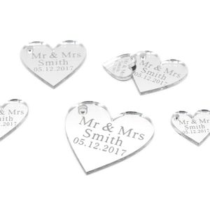 100 spersonalizowane niestandardowe wina ślubne Złote Silver Clear Wood Heart Label Party Favors Prezent Bride Chrzcizm Tag Decor2007