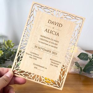 Greeting Cards Personalized custom Laser cutting wooden invitation menu card greeting card wedding party supplies 230714