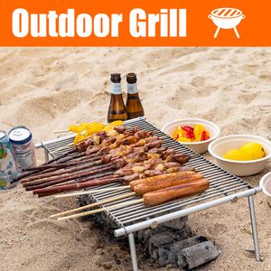 BBQ Tools Tillbehör Rostfritt stål Fällbara Grill Rack Portable Backpacking Camping Spise Oven Campfire BBQ Grill Stand Barbecue Accessories 230714