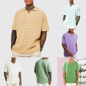 Men's T-Shirts Men's T-shirt Elastic Loose POLO Sweater Knitting Short-sleeved Casual T-shirt Male V-neck Tops Solid Color Polo Shirts L230715