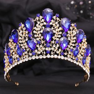 Luxury Bling Purple Crystal Tiara Crown For Women Dancing Party Elegant Elegant Bridal Hair Dress Accessories