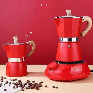 Red Portable New Moka Pot, Hand Brew Pot, Coffee Pot, Household Barbecue Coffee Maker, Outdoor Camping Espresso Cup