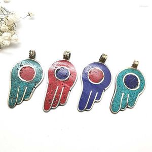 Pendant Necklaces TBP343 Tibetan Buddha Hand Amulet Charms White Metal Copper Inlaid Colorful