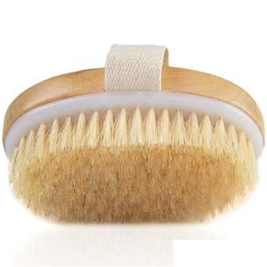 Bath Brushes Sponges Scrubbers Brush Dry Skin Body Soft Natural Bristle Spa The Wooden Baths Shower Brushs Without Handle 1832 V2 Dhfex