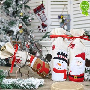 Nya juldekorationer Santa Claus Wine Bottle täcker Snowman Champagne Gifts Väskor Paljetter Xmas Home Dinner Party Table Decors