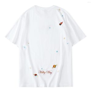 メンズTシャツlacible「星空刺繍」ホワイトTシャツ2023到着ルーズティーサマーカジュアルシンプルなTシャツメン女性ハラジュクトップスティー