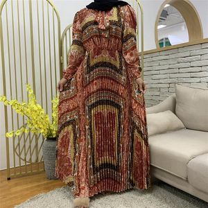 Etniska kläder veckade kaftan dubai abaya kalkon muslimsk mode hijab klänning islam oman abayas för kvinnor vestidos robe musulman de300k