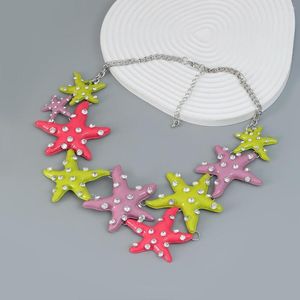 Pendant Necklaces Metal Colored Starfish Animal Necklace Women's Exaggerated Simple Sweater Chain Beach Holiday Jewelry Accessories