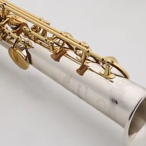 Saxofone soprano de tubo reto W037 de alta qualidade, corpo de prata, chave de ouro, fabricação artesanal japonesa, padrão gravado um-para-um, sax soprano