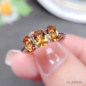 Band Rings 925 Silver Citrine Ring Total 1.5ct 4mm*6mm Grade Natural Citrine Ring with 18K Gold Plating Gift for Wife R230715