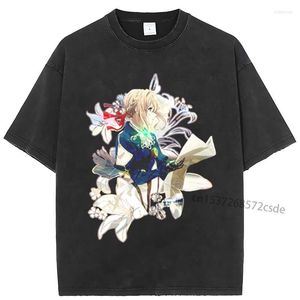 Erkek Tişörtleri Violet Evergarden Çiçekler Baskı Erkek Kadın Tişört Anime Gömlek Harajuku Komik Kıyafetler Üstler Tees Yaz