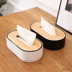 Tissue Boxes Napkins Tissue Box Bamboo Wooden Cover Tissue Box Holder With Groove Multifunctional Household Coffee Table Tissue Plastic Storage Box R230715