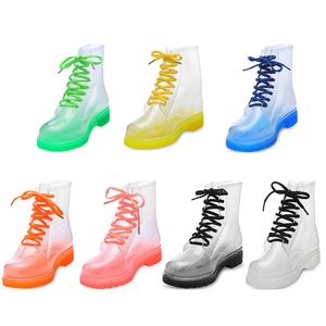 Botas Moda Mulheres Maduras Senhoras Laceup Impermeável Sapatos Senhoras Transparente Candy Color Solas Sapatos Femininos Ao Ar Livre 230714