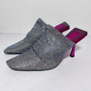 Half Wrap Toe Crystal Thin High Heel Slippers Women Luxury Rhinestone Designer Sandaler Summer Sexig Fashion Runway Party Shoes