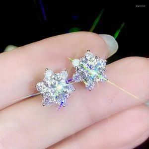 Stud Earrings Cute Silver Plated Flower For Women Shine White CZ Stone Inlay Fashion Jewelry Wedding Party Gift Earring