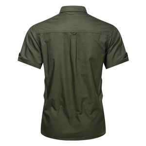 Vests 2023 Mens 100% Cotton Military Shirts Casual Dress Short Sleeve Slim Tops Work Shirt Male Solid Summer Trendy Chest Pocket 4xl