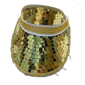 Berets Sparkly Mirrored Disco Crystal Glitter Visor Hat For Actor Actress
