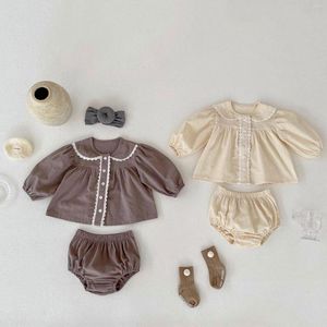 衣料品セット2PCSベビーガールズ服セット綿者襟長袖シャツトライアングルラップパンパンツ幼児ブルマースーツの衣装