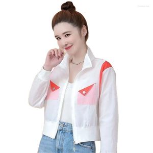 Jaquetas femininas roupas de proteção solar de alta qualidade 2023 casaco curto de verão de seda gelada respirável fina proteção UV com zíper jaqueta feminina
