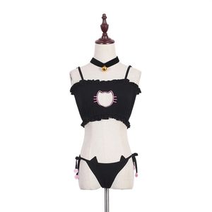 Cosplay Kawaii Lingerie Set Cat Embroidery Bra Briefs Bell Choker Collar Women Underwear fz0574206n