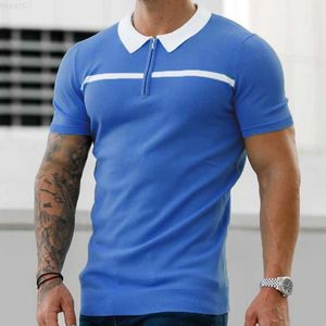 Herr t-shirts 2023 Spring Summer Short Sleeve Men's Polo Shirt Fashion Patchwork Lapel Zipper Slim Tops For Men Clothes Leisure Polo Pullovers L230715