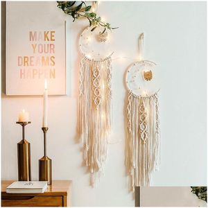 Hapentasyonlar bohem şık rame duvar asılı goblen mandala moon dreamcatcher dekor boho dokuma örgü ev dekorasyonu 2181 v2 damla dhrf3