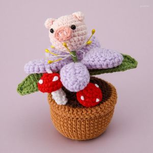 装飾的な花織り鉢植え植物カワイイ漫画豚のかぎ針編みのLEDランプ付き植木鉢