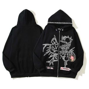 Big Sale Hoodie fashion kanyeey hellstar Hip Hop men's and women's hoodie trend with skull graffiti print zipper hoodie