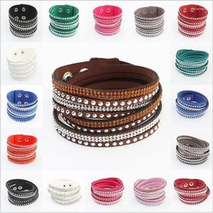 Pulseira feminina de luxo multicamadas de couro envoltório punho punk cristal strass pulseiras joias rosa preto aniversário presente dos namorados