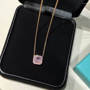 Correntes Marca Pura Jóias de Prata Esterlina 925 Para Mulheres Pingente de Diamante Rosa Exclusivo Cubo Colar Bonito Design Adorável Fino Luxo