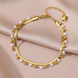 Cavigliere imitazione perla ciondolo a forma di sfera per le donne Bracciale alla caviglia in acciaio inossidabile color oro Gioielli con catena per piede femminile