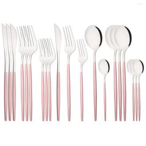 Servis uppsättningar av lyxig flatvaror rosa silverbestick set rostfritt stål bordsartar biff kniv gaffel sked silvervaror för 4