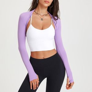Active Camicie Donna Maniche Lunghe Yoga Crop Top Donna Aperto Fronte Cardigan Per Gli Sport All'aria Aperta