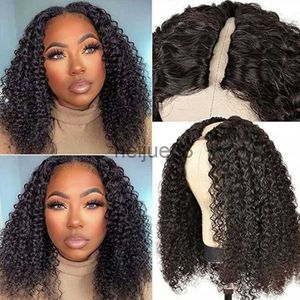 Syntetiska peruker V Part Wig Human Hair No Leave Out Short Afro Human Wigs Without Glue Brazilian Remy Curly Human Hair Wigs For Women X0715