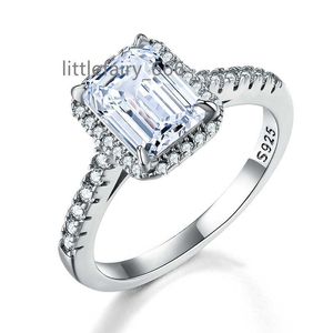 Стиль Emerald Cut Прямоугольник Moissanite Diamond Wadding Rings для женщин 925 стерлингового серебряного серебра