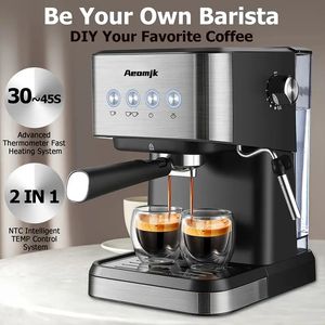 Máquina de café expresso de 20 barras, máquina de café de aquecimento rápido com batedor de vapor de leite, cafeteira semiautomática para trailers e barista doméstico