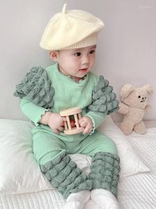 Giyim Setleri Sonbahar Bebek Seti İplik Üstleri Çekme Kolu Yüksek Bekleme Pantolon 2 PCS Toddler Trailsuit Bebek Kızları Sleepsuit Pamuk