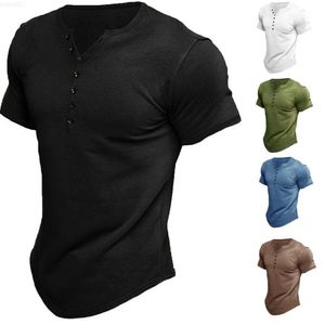 T-shirts pour hommes Chemise Henley pour hommes à manches courtes T-shirt de couleur unie pour hommes L230715