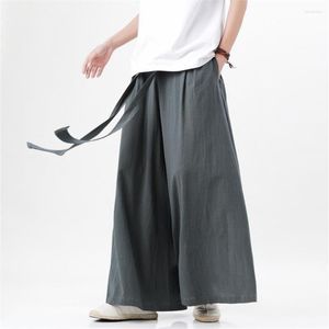 Men's Pants Summer Linen Men Loose Straight Fashion Casual Trousers Male Wide Leg Pant Elastic Waist