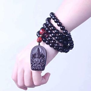 Strand Thousand Hand Guanyin Pendant Small Leaf Red Sandalwood String Bracelet Buddha Beads 108 National Style Old Materials