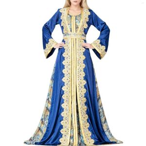 Ethnische Kleidung Damen Langarmrock Mittelbedruckte muslimische Robe Europäisches und amerikanisches Dubai Petite Maxi-Sommerkleid Damenkleid leicht