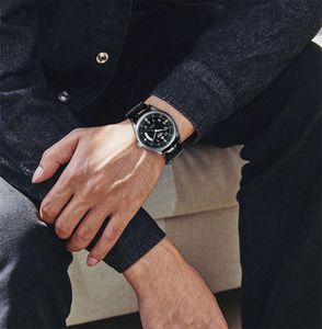 Zwycięzca kurtek męski zegarek najlepsza marka automatyczna zegarek mechaniczny czarny skórzany kalendarz mody klasyczny biznesowy na ręce na rękę