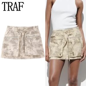 Saias traf 2023 impressão carga mini saia para mulheres meados de cintura mulheres verão y2k streetwear mulher curta moda 230715