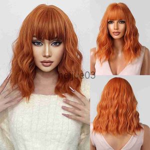 Perruques Synthétiques Gingembre Orange Perruque Synthétique Épaule Longue Vague D'eau Perruques pour Femmes Noires Résistant À La Chaleur Partie Cosplay Perruque De Cheveux Avec Une Frange x0715