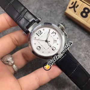 Mode New Pasha C 34mm WJ11902G Vit Dial Swiss Quartz Womens Watch Sapphire Steel Case Black Leather Strap Ladies Watches Hell3465