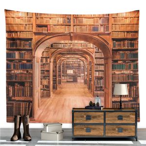 Tapestries Dome Cameras SepYue Library Bookshelf Hanging Wall Art Tapestry Printed for Bedroom Background Home Decor R230714