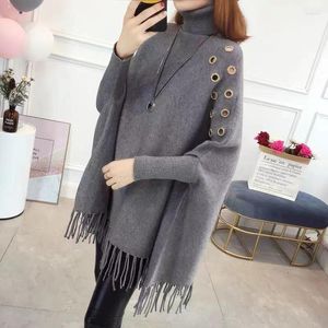 Maglioni da donna # 1149 Nero Grigio Rosso Cachi Lungo Donna e pullover Nappa Capispalla allentata Poncho irregolare Mantelle Manica Bawting